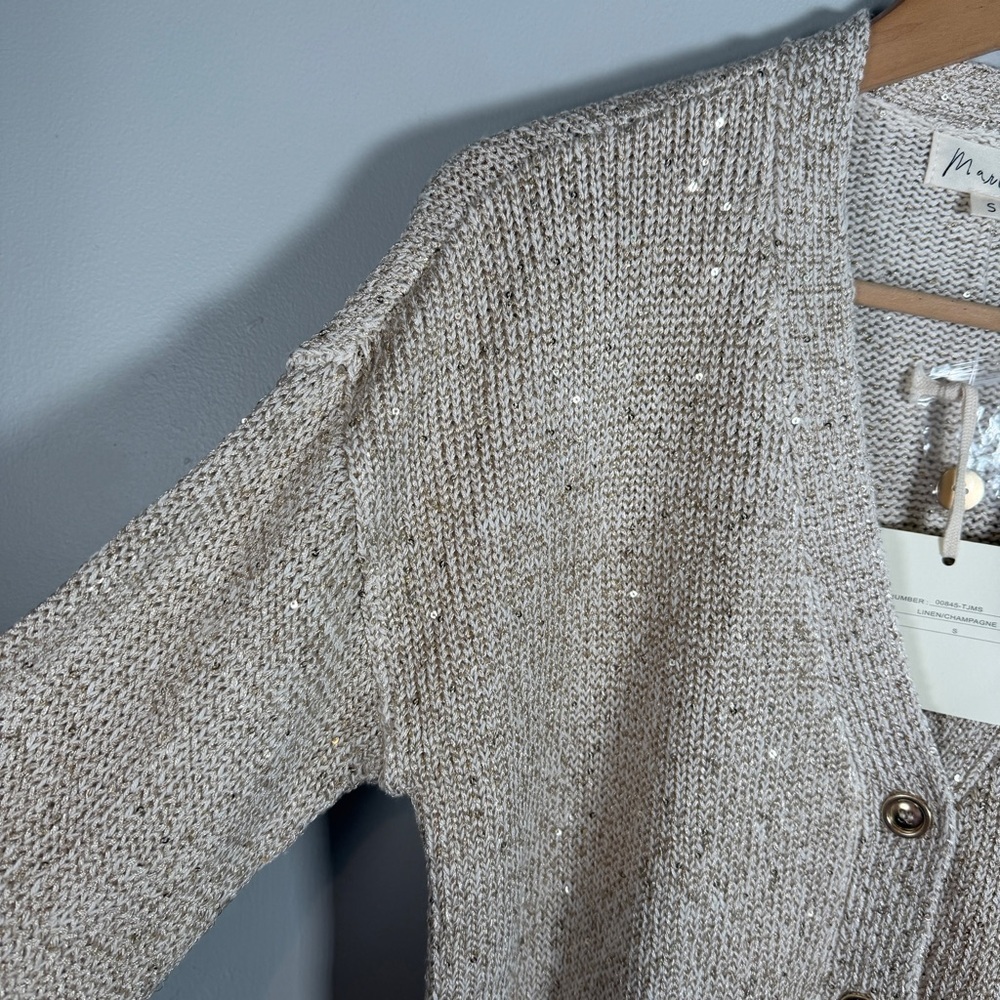 Marled Textured Knit Cardigan Sweater SMALL Oatmeal Coastal Cottage Quiet Luxury - Picture 5 of 13